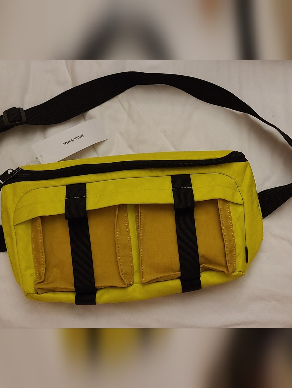 Yellow Sturdy Nylon Men's Crossbody Utility Bag with Black Straps